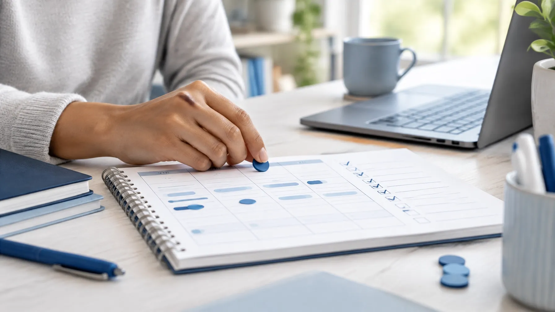 Learner organizing a calendar and checklist